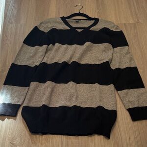 Women's V-Neck Black and Gray Striped Sweater